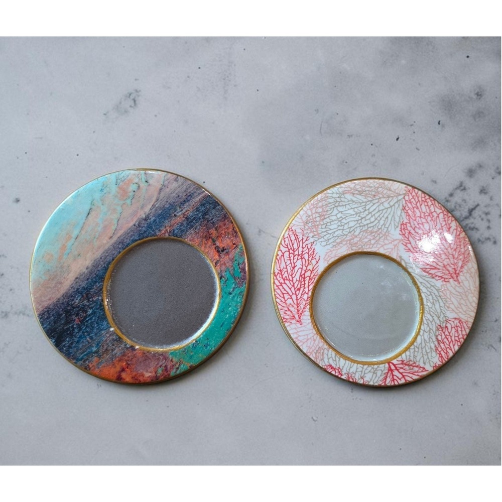 Sevda & Asli Handmade Turkish Ceramic plates saucers Set of 2 Artisan Pottery 5"